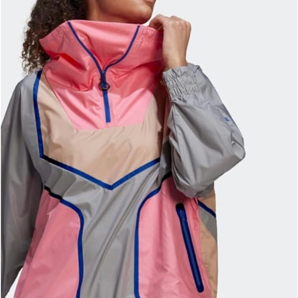Adidas Pink and Gray Ski Jacket with Chevron Design